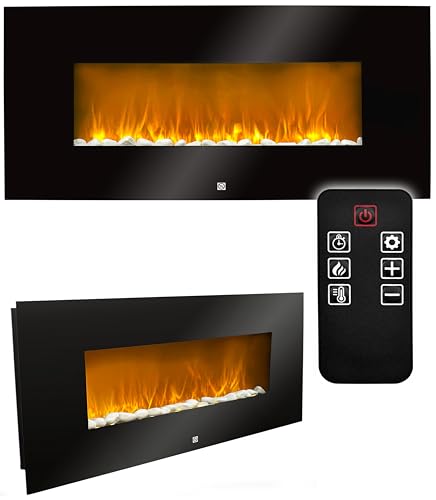 Elektrokamin Wandmontage 94cm – Elektrischer Kamin mit LED Flammeneffekt & Heizfunktion 2000W – Wandkamin mit Thermostat Timer & Fernbedienung – Design Kaminofen ohne Schornstein, Schwarz Elektrokamin Wandmontage 94cm – Elektrischer Kamin mit LED Flammeneffekt & Heizfunktion 2000W – Wandkamin mit Thermostat Timer & Fernbedienung – Design Kaminofen ohne Schornstein, Schwarz