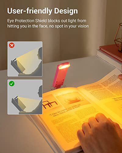 Image of DEWENWILS Book Reading Light, USB Rechargeable Booklight for Reading in Bed, LED Clip On Book Lights for Kids, Bookworms, Blue Light Blocking, 4 Brightness Adjustable for Eye Care (Pink)