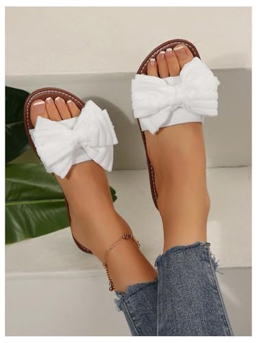 GORGLITTER Women's Bow Flat Sandals Open Toe Slip On Vacation Dressy Slides Sandal4