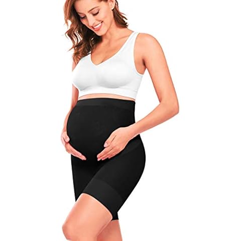 Maternity Dress Shapewear Shorts Womens Soft and Seamless Elastic High Waist Mid Thigh Pregnancy Shaper Black L Cover