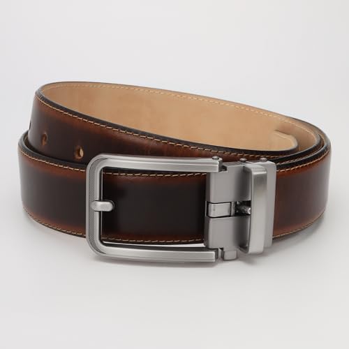 Men's Genuine Leather Belt - Dark Brown Dual Color Effect Auto-Lock Buckle Business & Casual Formal Belt Wrinkle Free2