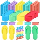 Silicherry 330 Pairs Disposable Pedicure Slippers and Toe Separators Kit Include 80 Disposable Foam Flip Flops Pedicure Sandals 250 Pairs Toe Separators for Women Nail Hotel Foot Salon Spa Party