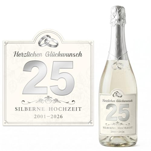 2 Stücke Flaschenetiketten Silberhochzeit Geschenk Silberhochzeit Deko Geschenke Zur Silberhochzeit Flaschenetikett 25 Jubiläum Hochzeit Geschenkideen Herzlichen Glückwunsch(Silber)