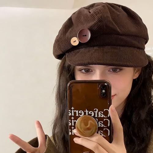 Gorro Boina Marrón para Mujer Vintage de Pana miniatura 2