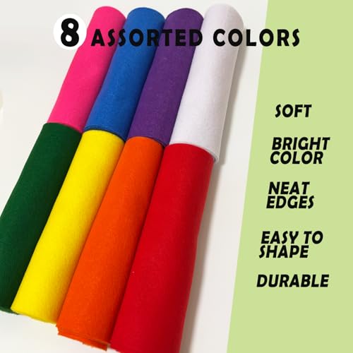 Image of Rainbow 8 Assorted Soft Felt Sheets Fabric, Each 8'' x 36'' 1.6mm Thick | Long Strip Felt, Fade Resistant, Washable, Ironable Polyester Nonwoven Fabric for DIY Crafts, Decor, Costume Padding