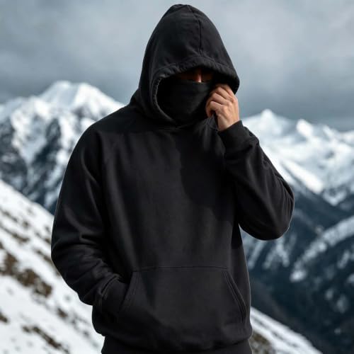 Mens Pullover Hoodie Face Cover Kangaroo Pocket Casual Outdoor Sweatshirt - image 8