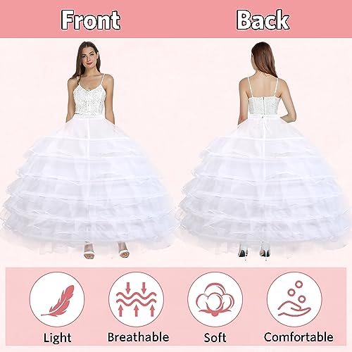 Women 6 Hoop 6 Layered Petticoat White A-line Floor-Length Crinoline Underskirt for Bridal Wedding Dress Ball Gown2
