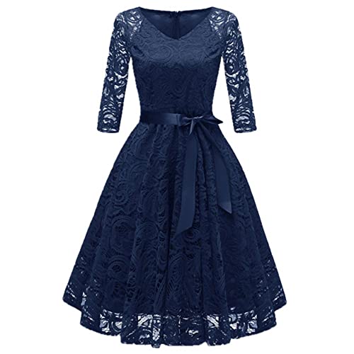 Robe de soirée à manches longues idéale contre le froid automnal bleu marine S