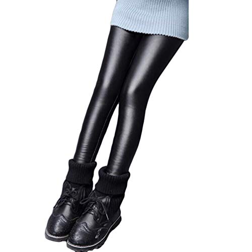 Runyue Enfant Fille Legging Simili Cuir Pantalons Extensible Pantalon Crayon Chaud Épais Jeggings Noir1 120 Cover