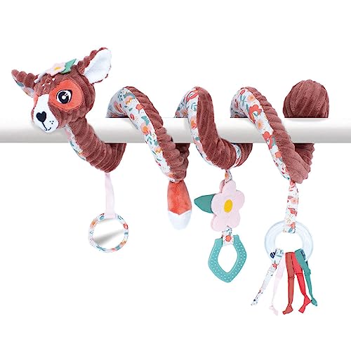 LES DEGLINGOS - Spirale d’activités Melimelos la biche - jouet d’éveil pour bébé avec activités sonores et tactiles - 1 pièce - Terracotta - 40cm...