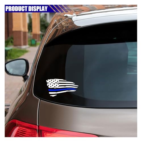 Image of American Flag Sticker Decal, Waterproof Vinyl Police Badge Decal, Thin Blue Line Sticker Support Police Law Enforcement for Cars, Trucks, Laptops, Tumblers (White&Blue)