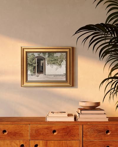 Image of HUARCEY Gold Framed Vintage Wall Art Vineman Climbing The Walls Farmhouse Wall Decor Opening Door Oil Painting Picture Canvas Print Art Home Decor Aesthetic for Bedroom Bathroom Office 8x10in