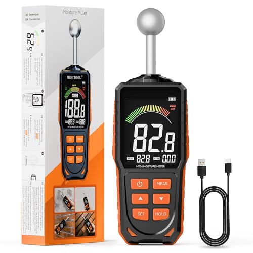 ROVLAK Feuchtigkeitsmessgerät Wand & Holz, Zerstörungsfreies Feuchtemesser mit Kugelsensor, 40mm Tiefenscan USB-C Aufladbar LCD Farbbildschirm Feuchtemessgerät für Beton,Estrich,Wohnmobil-Inspektion