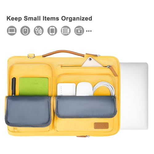 Image of MOSISO 360 Protective Laptop Shoulder Bag,15-15.6 inch Computer Bags Compatible with MacBook Pro 16 inch, HP, Dell, Lenovo, Asus Notebook,Side Open Messenger Bag with 4 Zipper Pockets, Yellow