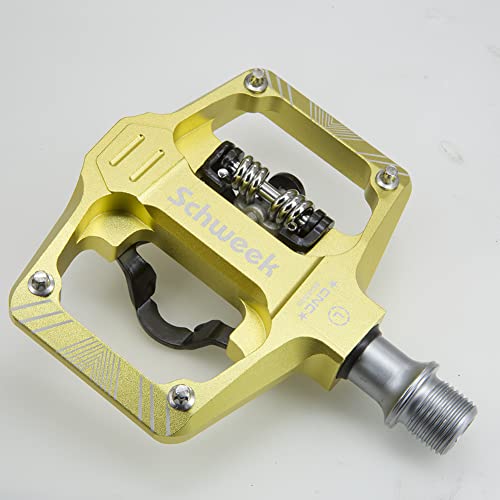Mtb Mountain Bike Pedals Flat Platform Pedals Compatible With Spd 9/16" Dual Function Sealed Clipless Pedals With Cleats For Mountain Spin Bike, Yellow #TOP7