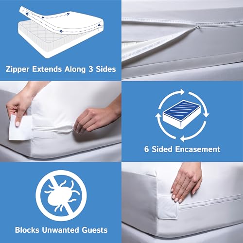 Futon Full (54"x 75") Waterproof Mattress Protector - Waterproof Zippered Encasement Premium Quality Bed Cover Protects Against Dust, Allergens White