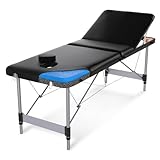 FENIXSHOP24 LETTINO MASSAGGIO PROFESSIONALE 3 ZONE IN ALLUMINIO PERFETTO PER ESTETISTA PORTATILE E RICHIUDIBILE COD-010 (180x56), Black