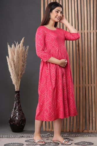 Image of Women's Floral Printed Cotton Maternity Dress Kurti with Feeding Zipper, Maternity Gown for Women, Feeding Dress, Maternity Kurti