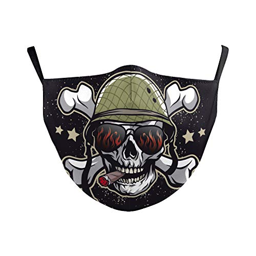 eBoutik - Máscaras de Halloween con ranura para filtro, reutilizables, transpirables, lavables a 60 grados (cráneo del ejército)