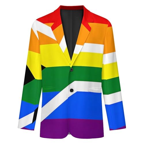 Gay Proud Flag of South Africa Mens Suit Jacket Lapel Blazers V Neck Button Business Coat Tuxedo for Wedding Party4