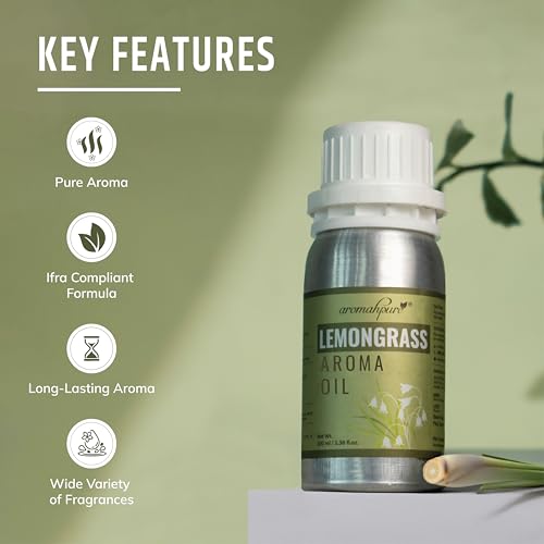 Image of Aromahpure Lemongrass Aroma Oil | 100ml Undiluted & Natural | Long-Lasting Scent for Aromatherapy, Candle & Soap Making, Diffusers, Room Freshener, Humidifier, Bathroom Revitalizer & Home Essentials