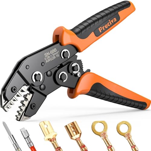 Preciva 5-in-1 Wire Crimper, Dupont Terminals & Open Barrel Terminals - AWG 28-16 Ratcheting Crimper with 5 Marked Precision Jaws, Fits Deutsch, JST, Molex, Delphi, AMP&More Automotive Wire Co...