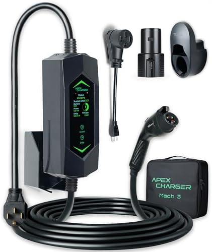 MACH 3 Fast 40 Amp Level 1&2 Portable EV Charger, Electric Vehicle Charging Station, 120-240V NEMA 14-50 w/ 5-15 Adapter. SAE J1772 car Connector & Tesla mobile NACS, Outdoor EVSE, 25ft Cable w/holder