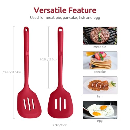 Image of U-Taste Silicone Turner Slotted Spatula, 13.6 inch Long /3.7 inch Wide, Red