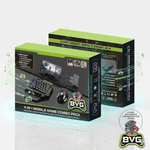 Image of BVG 4-in-1 Mobile Gaming Combo: RGB One-Handed Keyboard, Gaming Mouse, Converter & Stand for Android, Lag-Free Wired & Wireless Connection for FPS Games