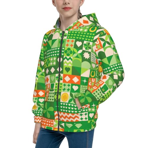 St Patrick's Day6 Kid Hoodies Boys Zip Up Sweatshirts Girls Pullover with Pocket