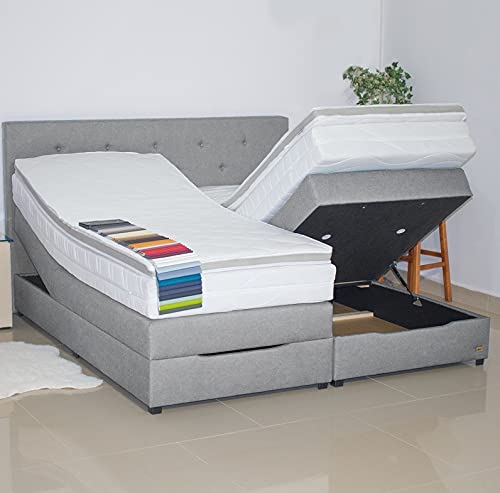 PAARA Boxspringbett mit Bettkasten Anti-Rutschmatten Taschenfederkern Matratze Kaltschaum Topper Komplettset - Jedes Bett EIN Unikat - Made in Germany (160 x 210 cm)