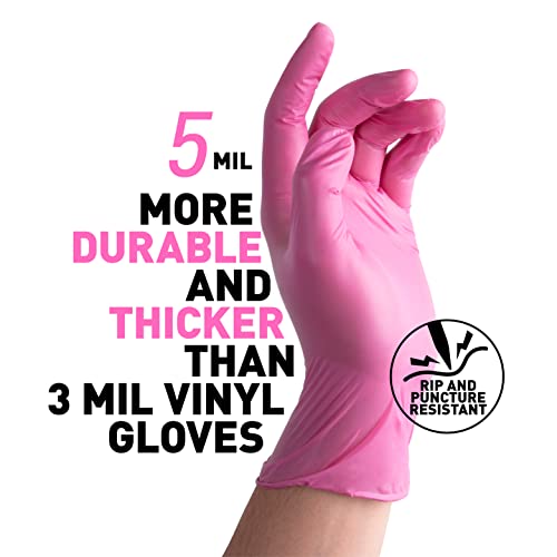 Image of OKIAAS Black /Pink Vinyl Disposable Gloves Latex Free, Food Grade, 5 mil, Cooking, Cleaning, Hair Dye, 50 /100 /200 /1000 Count