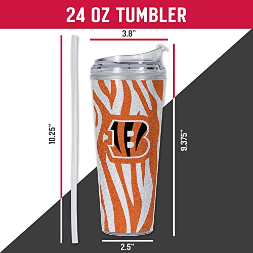Image of Rico Industries NFL Football Glitter 24oz Acrylic Glitter Tumbler with Hinged Lid, Officially Licensed Double Wall Tumbler with Straw