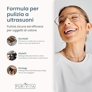 PURIVITA® Detergente per Pulizia Ultrasuoni [1L] - Concentrato Pulitore Ultrasuoni per Occhiali, Gioielli & Protesi Dentali - Pulitrice Ultrasuoni - Ultrasonic Cleaner - Dispositivi ad Ultrasuoni