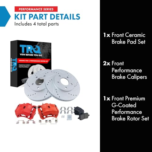 Image of TRQ Performance Front Brake Pad and Rotor Set Ceramic Coated Drilled