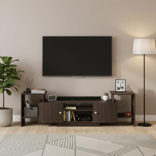Image of FURNEASER Eptimal Modern Wooden TV Unit for Living Room | Engineered Wood Entertainment Center with Storage | TV Stand for 65 Inch TVs | TV Cabinet with Shelves & Doors | Wenge