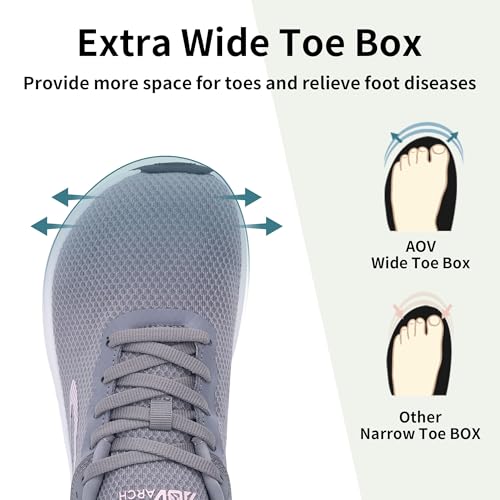 Image of Wide Toe Box Shoes Women Arch Support Walking Shoes for Plantar Fasciitis Wide Width Orthotic Tennis Sneakers