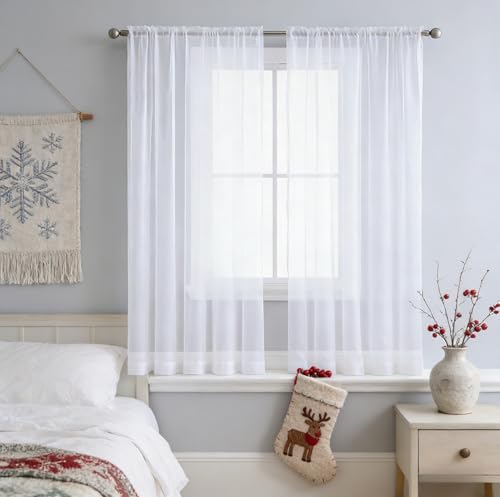 Cortinas de lino para salón de alta calidad, visillos translúcidos de caída impecable 2