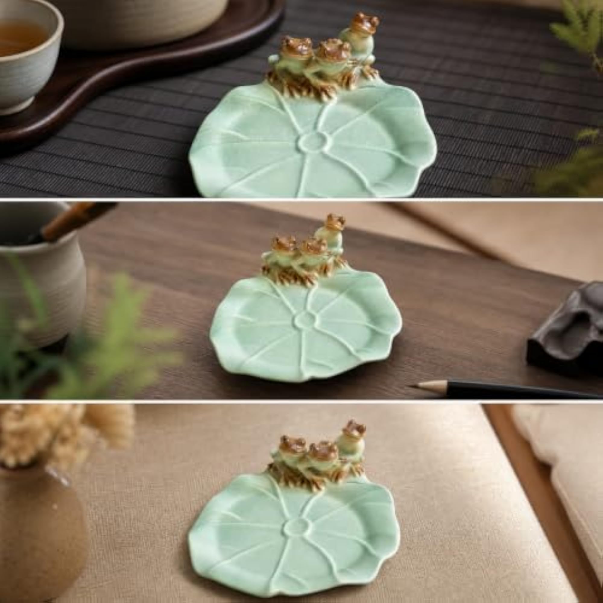 Nature-Inspired Lotus Leaf Dish with Frog Design