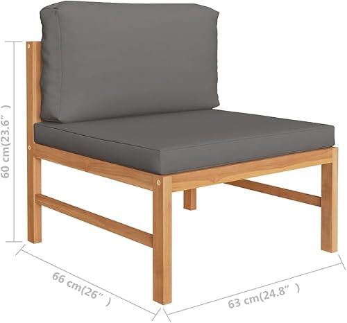 Miniatura 8 de ZQQLVOO Silla de salón de patio muebles de patio al aire libre juego de 6 piezas con cojines grises madera de teca maciza para exteriores muebles de