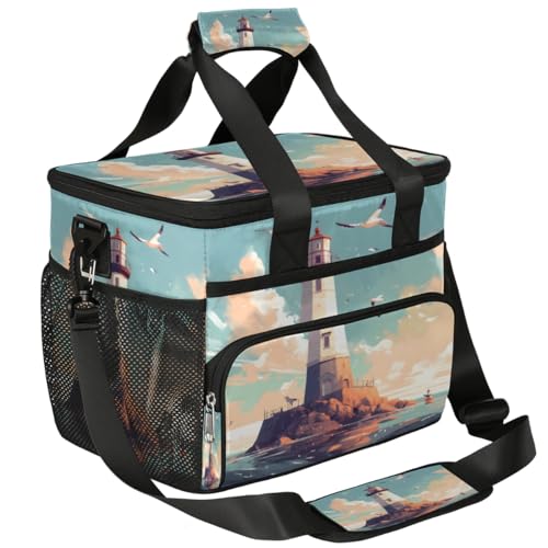 Seagull Insulated Picnic Backpack Lunch Box for Women Men Picnic Basket Tote Lunch Bag Picnic Bag Portable Lunch Bags for Picnic, Beach, Work, Trip,Office, Camp Lighthouse
