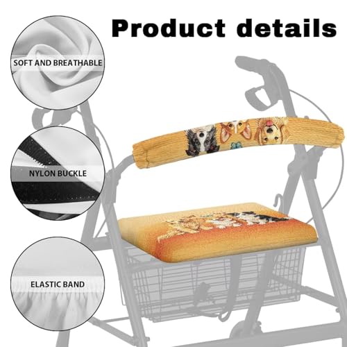 Image of Dog Rollator Backrest and Seat Covers, Soft Adjustable Walker Seat Covers, Universal Accessories for Seniors Women Men