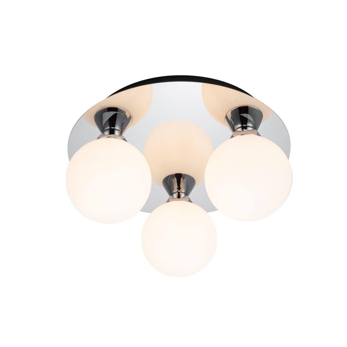Cosylyte Bowen Bathroom 3 Light Classic Opal Glass Ceiling Flush Light - Chrome, IP44, 25x25x13cm, 3xG9. Max. 5W LED (Bulb not Included)