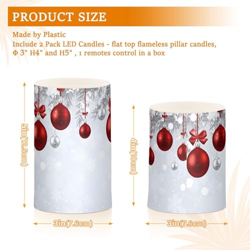 Image of Christmas Lights Decorations Flameless Candles New Year Fir Branches Red Christmas Balls Pillar Candles Set of 2 Battery Operated Remote Control Warm Lights