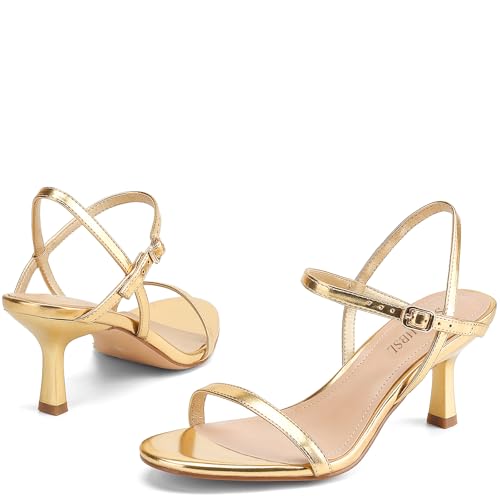 Women's Heels Round Open Toe Strappy Sandals Adjustable Ankle Strap Dress Shoes Kitten Heels for Party Wedding3