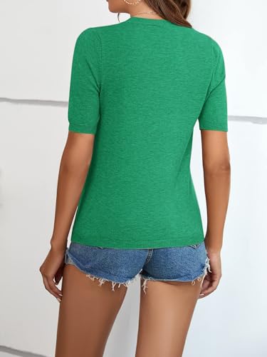 Image of Womens Short Sleeve Sweaters Tops Crew Neck Pullover Shirt Lightweight Knit Sweater Blouse