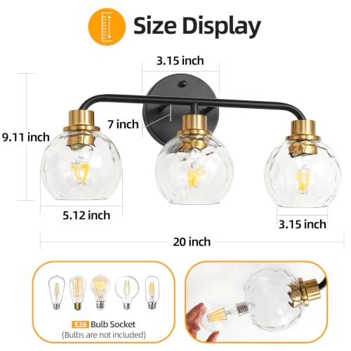 Image of Bathroom Light Fixtures Black and Gold Vanity Light 3 Light