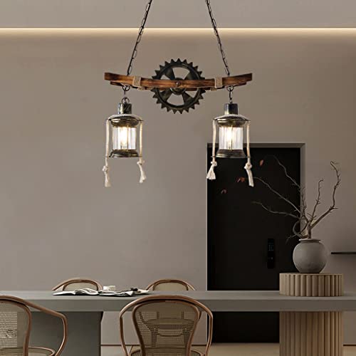 YUPIN Retro E27 Lámpara Colgante Mesa Comedor Engranaje Madera Antiguo Iluminación Colgante Pantallas Metal Y Vidrio Industriales Ajustables Candelabro Isla Cocina Bar Pasillo Comedor Barra Luz Techo Cover