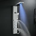 ROVOGO No Battery Needed Shower Panel System with Led Lights MIST & RAIN Shower, Body Jets, Handheld, Tub Spout and Temp Display, Hydroelectric Led Shower Tower Column Stainless Steel Brushed