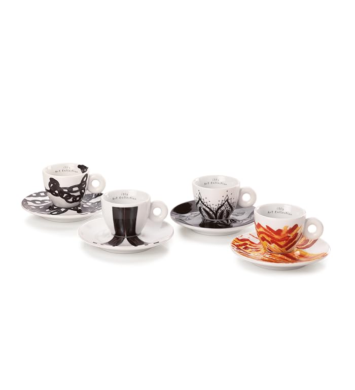illy 25152 Art Collection, Genesi Collection 4 Numbered and Signed Espresso Cups Monica Bonvicini and Shirin Neshat Coffee Cups with Saucer